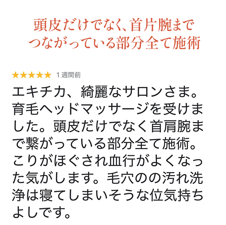 頭皮だけでなく繋がっている部分まで全て施術